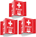 Faittoo First Aid Sign, 3 Pack First Aid with Cross Symbol - 6 x 8 Inches V-Shaped Acrylic Plastic, 4 Pre-Drilled Holes, Includes Matching Screws, Use for Home Office/Business