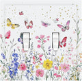Decorative Switch Plates Watercolor Floral Butterfly Colorful Wildflower 2 Gang Double Toggle Outlet Light Switch Cover Wall Plate Electrical Faceplate For Bed Room Living Room Decor