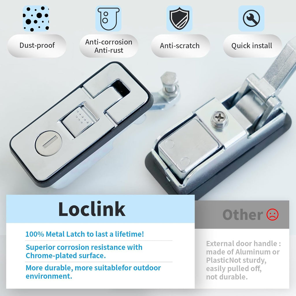 Loclink Compression Latch Lock Marine Grade Zinc Alloy for Boat Hatches, RV Camper Adjustable Lever Push Nutton Latches Hand Operated, 2-Pack with 4 Keys