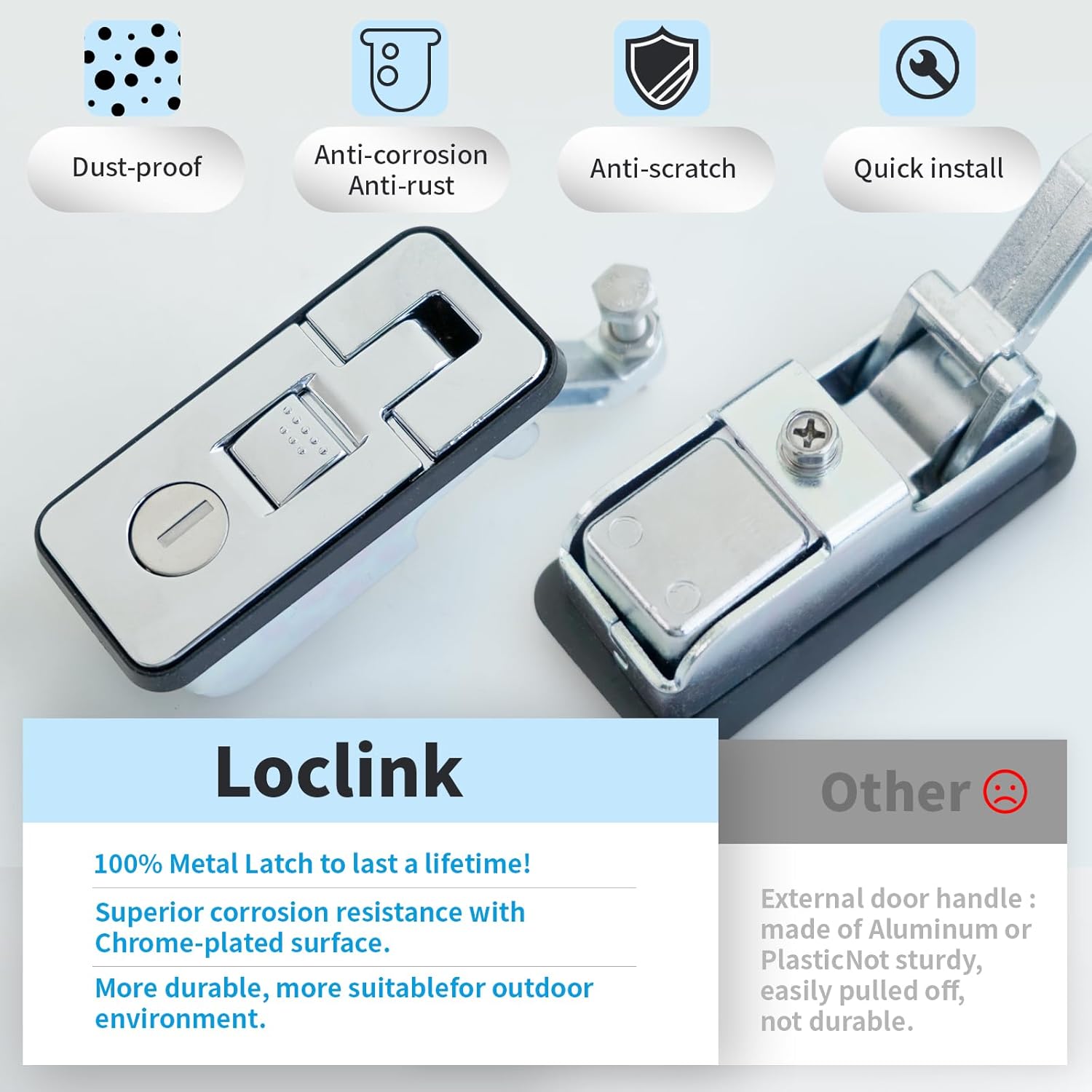 Loclink Compression Latch Lock Marine Grade Zinc Alloy for Boat Hatches, RV Camper Adjustable Lever Push Nutton Latches Hand Operated, 2-Pack with 4 Keys