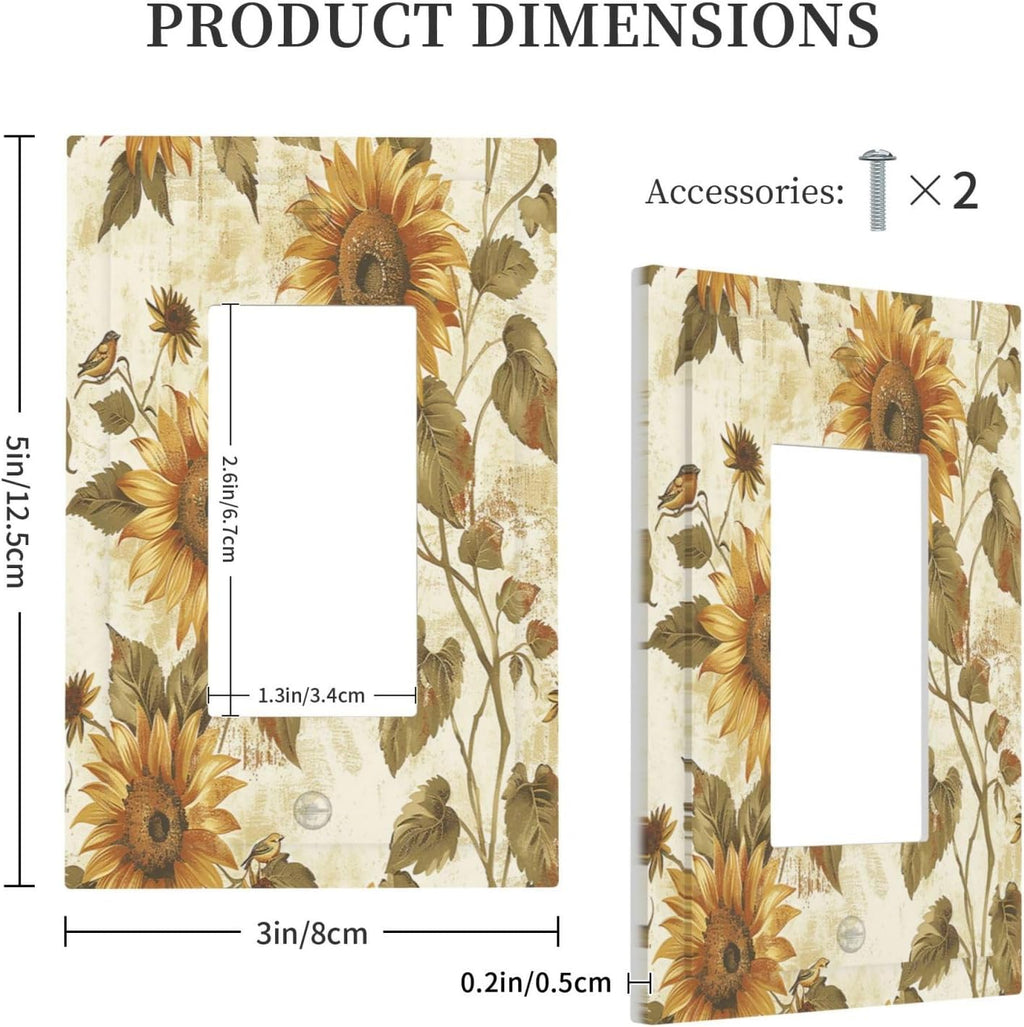 Decorative Outlet Covers Rustic Sunflower Floral Pattern 1 Gang Single Rocker Light Switch Cover Plate Wall Plates GFCI Faceplate for Bedroom Cabin Decor