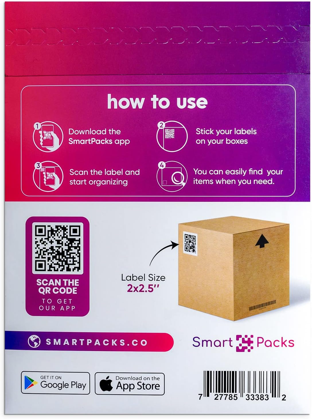 SmartPacks QR Stickers - Premium Smart Labels for Storage Bins | Advanced Pack and Track Labels with QR Code for Inventory, Storage, Moving | 48 Stickers