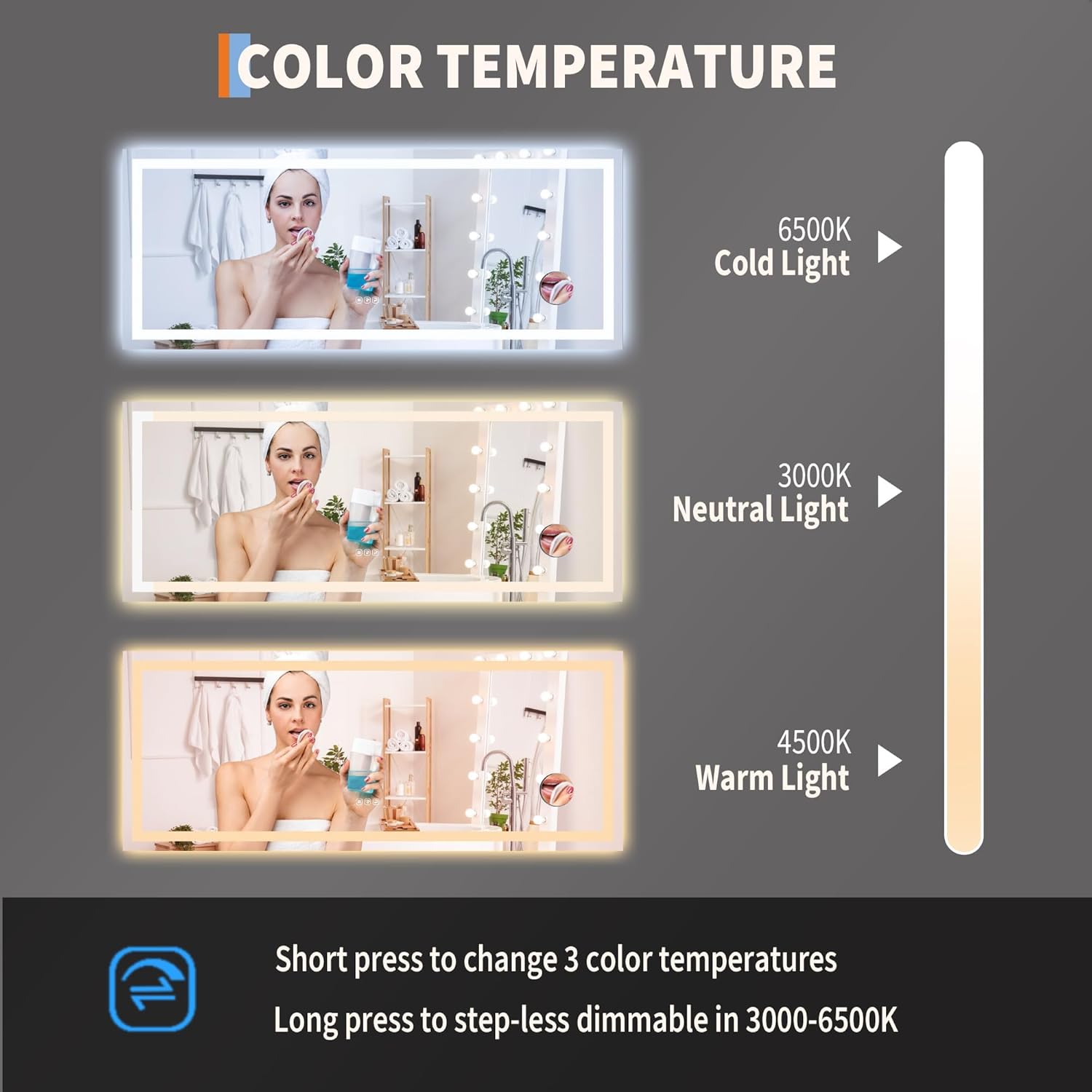 GarveeHome 60x24 LED Bathroom Mirror with Lights, Dimmable, Anti-Fog, Backlit + Front Lit, and 3X Magnification Mirror, Smart Bathroom Vanity Mirror for Wall, Memory Function, Shatter-Proof