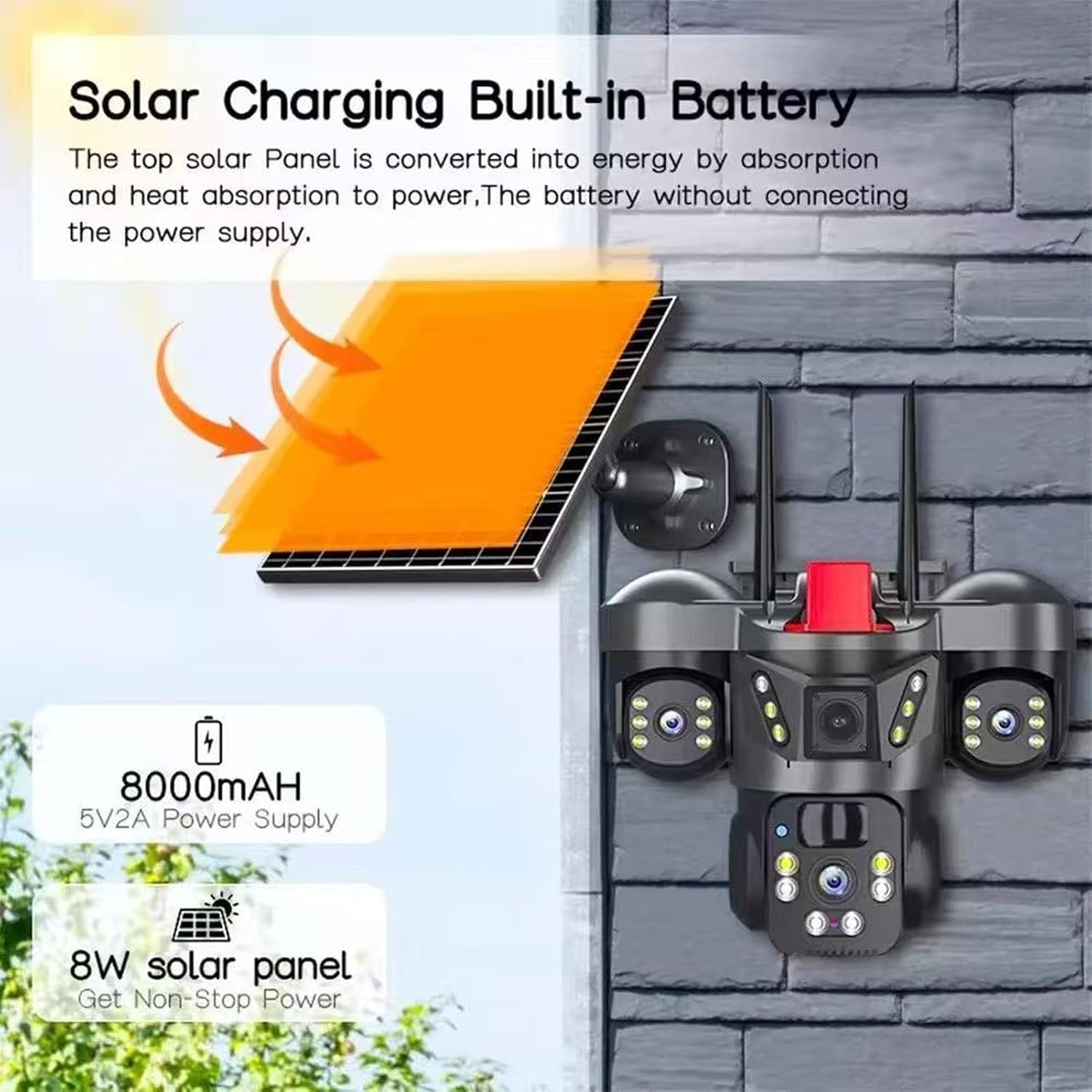 4K Solar Security Camera, 3 Cameras Security Cameras Wireless Outdoor, 360° Pan & Tilt Surveillance, Have Alarm Detection, Smart Monitor＆Night Vision, Two Way Intercom Outdoor Function 2.4GHz Wi-Fi