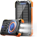 Solar Power Bank 49800mAh Wireless Portable Charger with USB-C 15W Fast Charging with 4 Built-in Cables LED Flashlight Battery Pack Compatible with iPhone, iPad, Smartphone,Perfect for Camping, Hiking