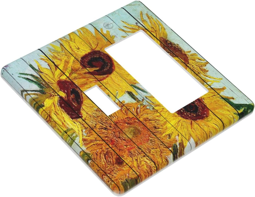 Outlet Covers Sunflowers Oil Paintings Wood Floral 1 Toggle 1 Rocker Combination Decorative Wall Plate Electrical Switch Plates Light Switch Cover Plate For Farmhouse Bed Room Decor