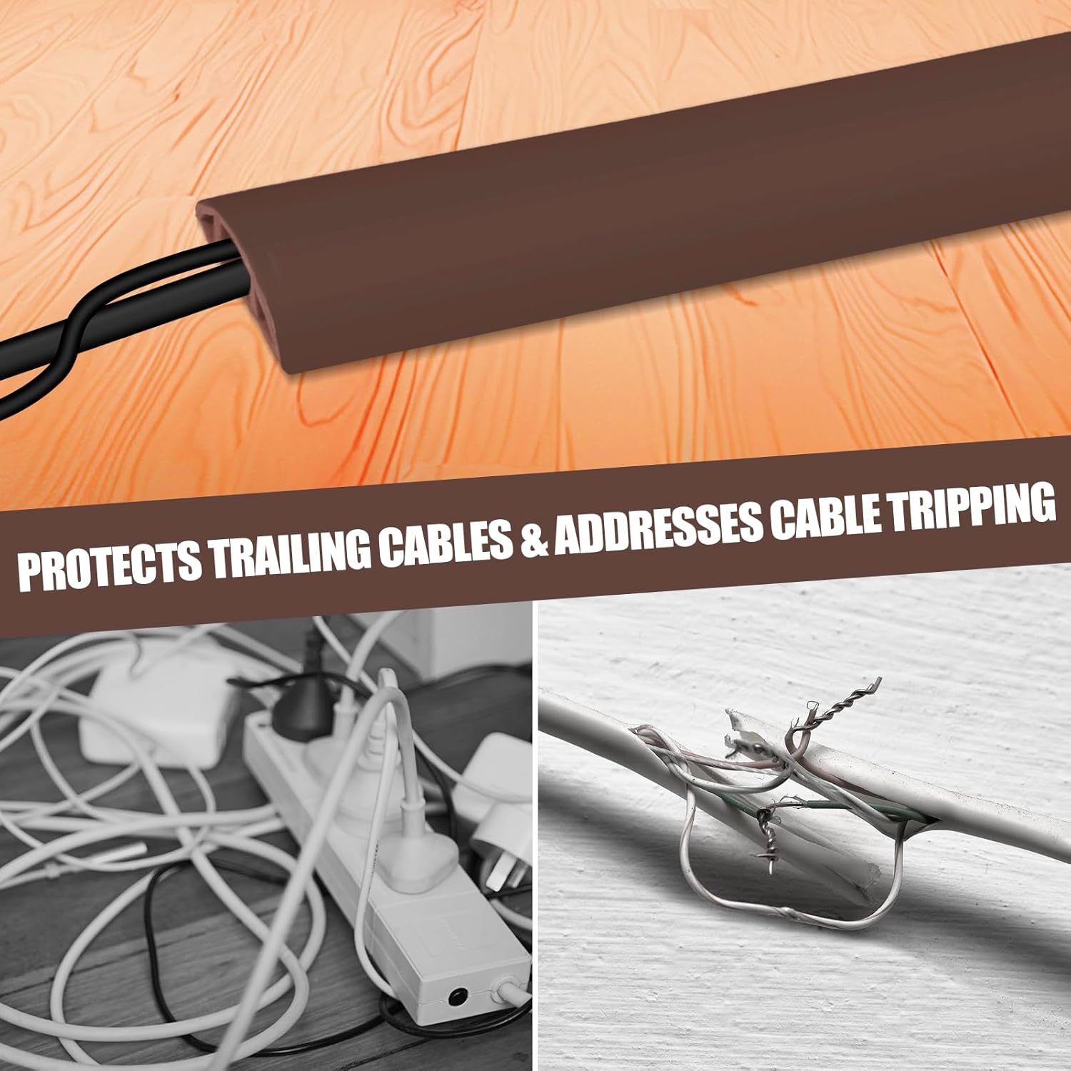 Floor Cord Cover Self Adhesive Cord Hider,3.3FT Cable Management, Extension Strip Protector for Wires, Prevent Cable Trips for Offices, Gyms, Exhibitions Cavity:0.47"(W) x 0.35"(H) Coffee
