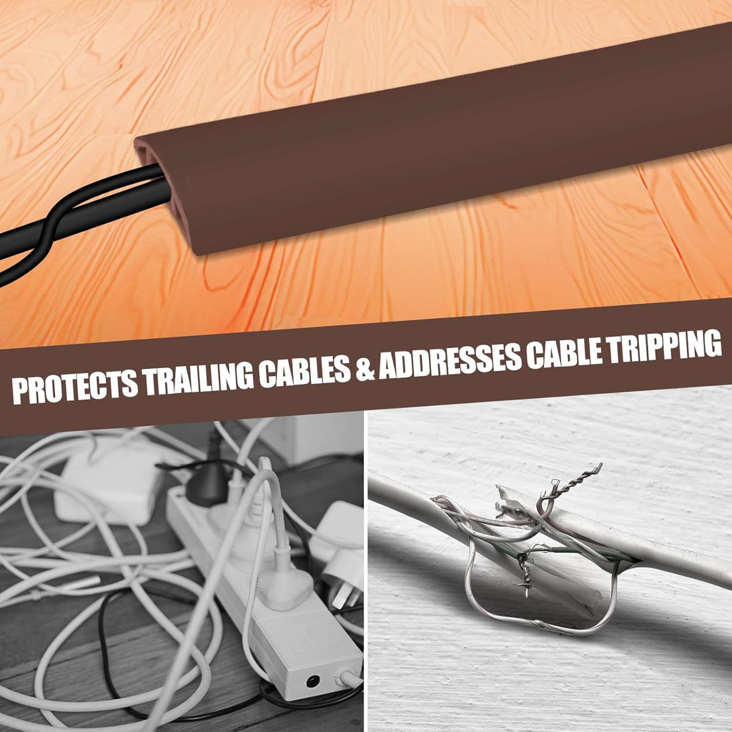 Floor Cord Cover Self Adhesive Cord Hider,10FT Cable Management, Extension Strip Protector for Wires, Prevent Cable Trips for Offices, Gyms, Exhibitions Cavity:0.39"(W) x 0.27"(H) Coffee