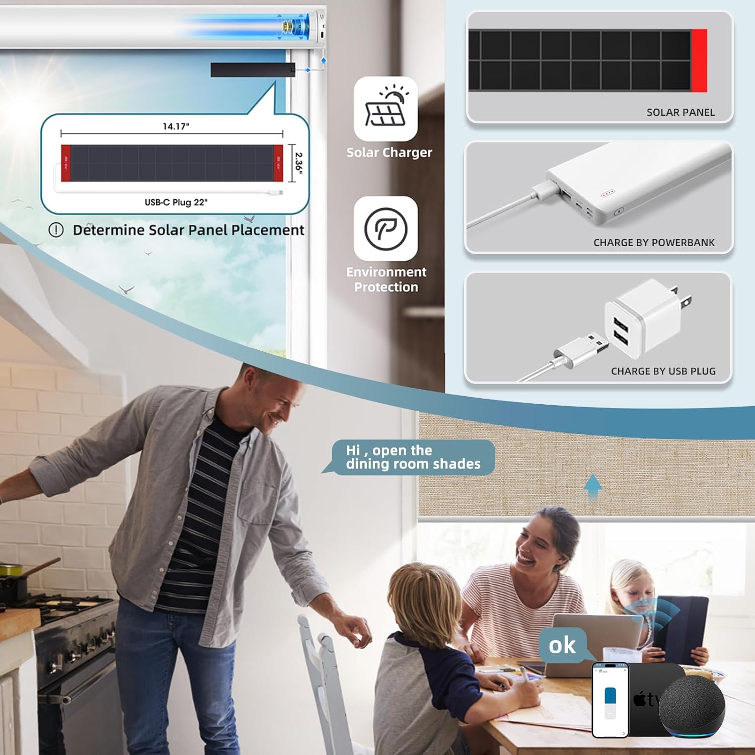 SmartWings Motorized Roller Shades Work with Homekit, Alexa Google, 100% Blackout Smart Blinds for Windows, Cordless Remote Control Window Shades, Linen Caramel, Customized Size
