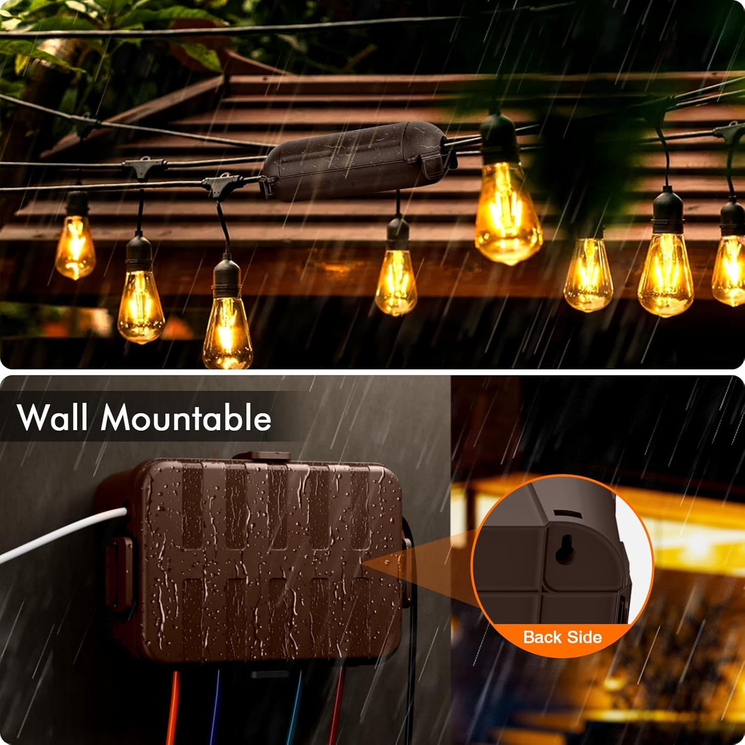 RESTMO 5-Piece Outdoor Waterproof Electrical Box Set – 12.5" x 8.5" x 5" Large & 7.1" x 2.3" x 2.3" Small, Weatherproof Boxes for Power Strip, Outlet, Plug, Socket, Timer, Holiday Light, Brown