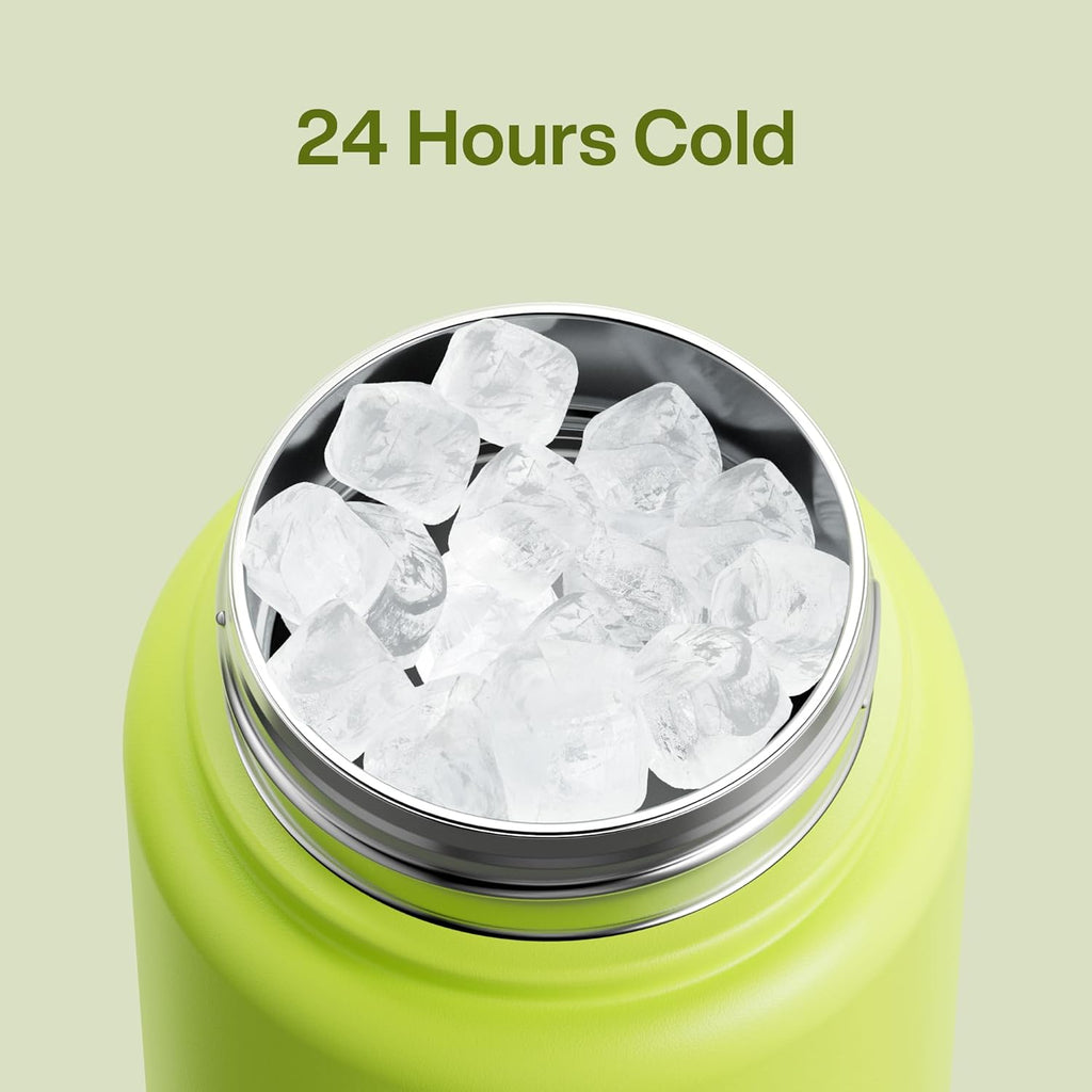ENCOOL Insulated Water Bottle with Straw Stainless Steel Water Bottle, Leak-Proof, BPA-Free, Double Wall Vacuum Keeps Cold for 24 Hours for Sports, Travel, School (32 oz, Sharp Green)