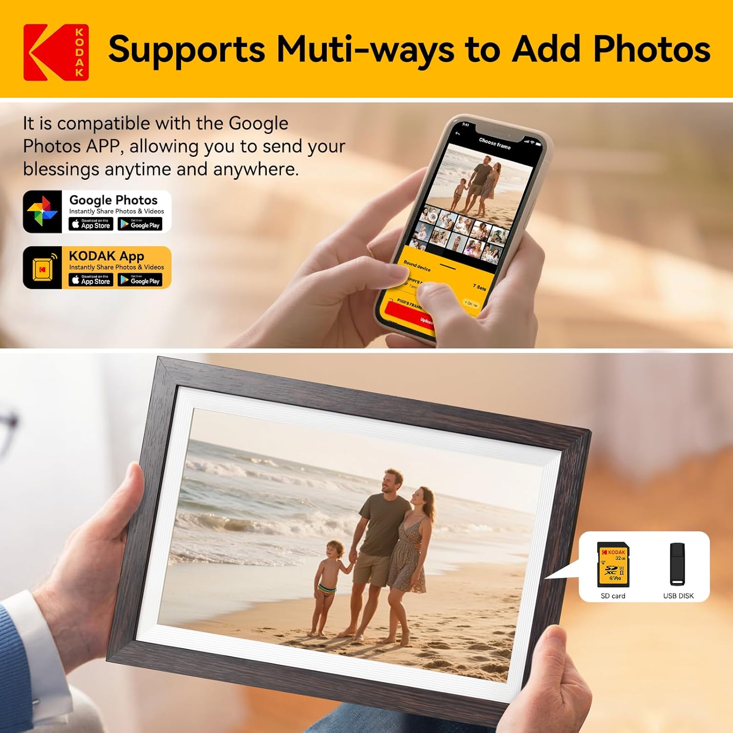 KODAK 15.6 Inch Digital Picture Frame, 64GB WiFi Digital Photo Frame 1920x1080 HD IPS Touch Screen, Auto-Rotate, Share Photos and Videos via KODAK App