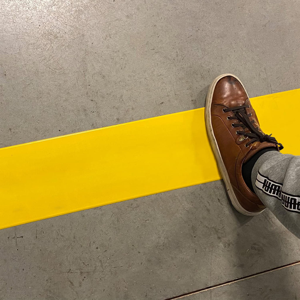 SmartSign Yellow 4 inch x 100 feet Floor Marking Tape, 32 mil Vinyl Floor Tape, Superior Mark Industrial Use Safety Tape with Beveled Edges, Strong Adhesive, for Gym/Warehouse/Courts