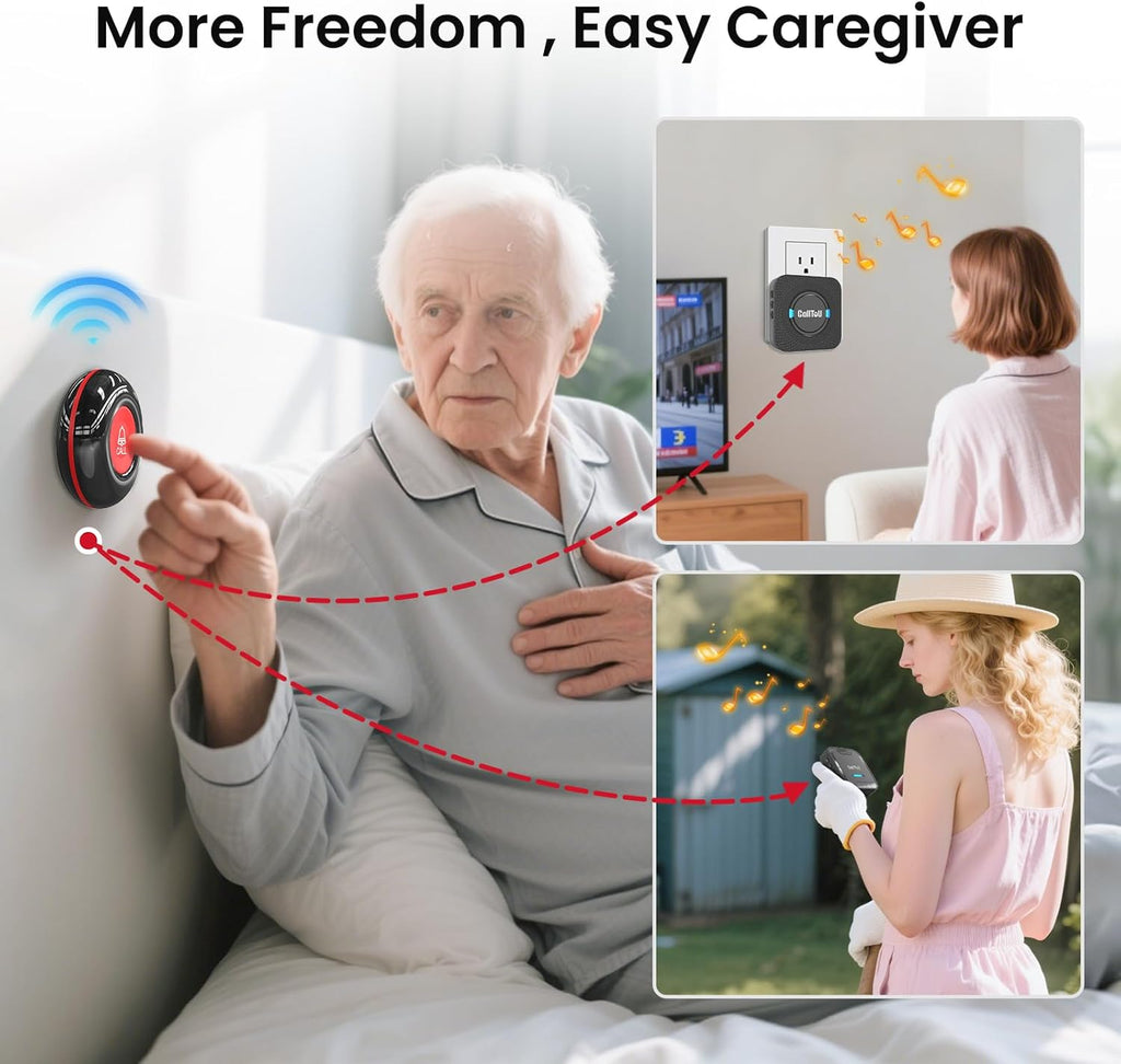 CallToU Caregiver Call Button Smart Call System 3 Receivers 2 SOS Call Button for Elderly at Home Nurse Calling Alert Patient Help System for Home/Personal Attention Pager 500+Feet (CC05BL 2-3)