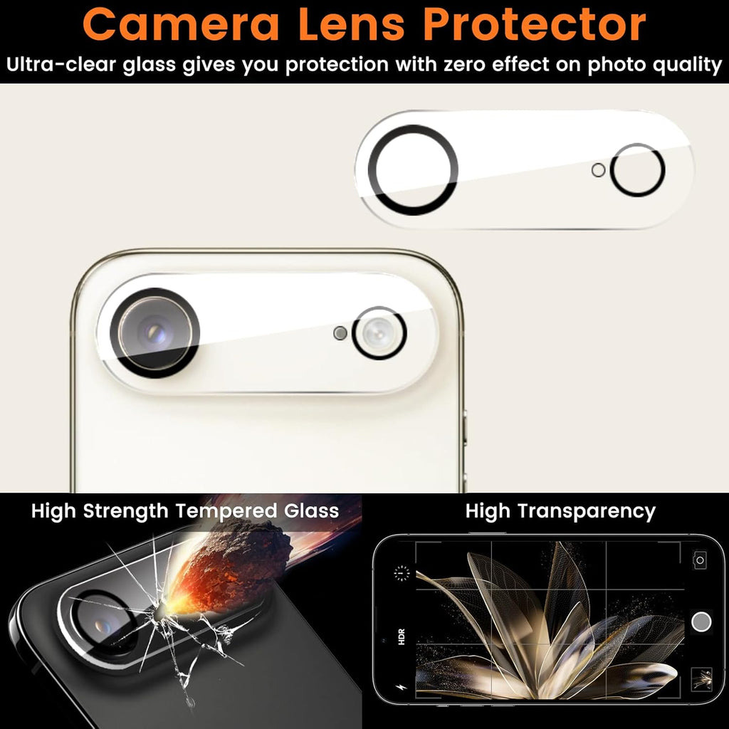 4 Pack Privacy Screen Protector for iPhone 17 Air 6.5-Inch with 4 Pack Camera Lens Protector, Anti Spy Tempered Glass Film 9H Hardness Bubble Free Case Friendly