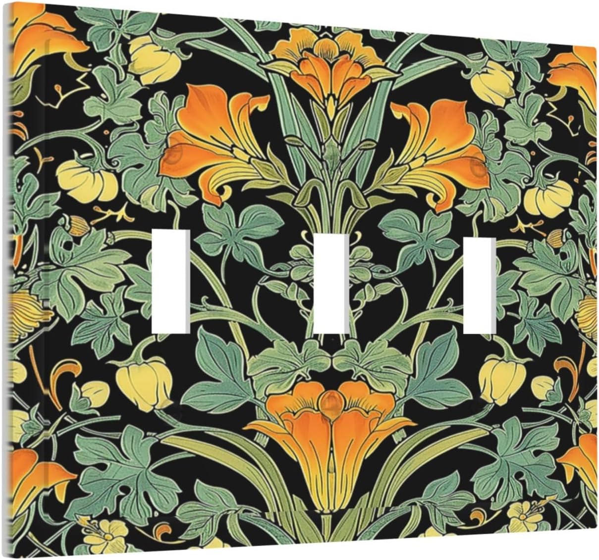 Decorative Switch Plates William Morris Vintage Floral Green Yellow 3 Gang Wall Plate Triple Toggle Light Switch Cover Faceplate Electrical Wall Panels for Bedroom Home Decor