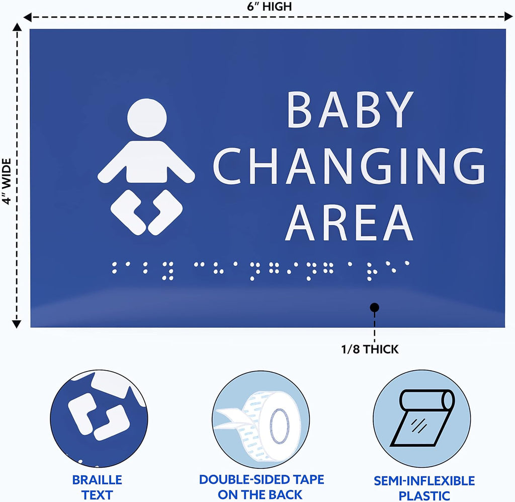 6" X4" Baby Changing Area Sign | Tactile Graphics Grade 2 Braille Text Baby Care Sign| ADA Compliant Wall Mount Plastic Restroom Sign for Hospital, Offices, Clinics and Apartments