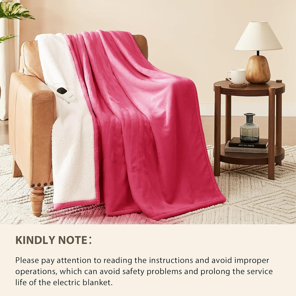Homemate Electric Heated Blanket Queen Size - 84"x90" Heating Blanket Queen Size Dual Control 1/2/4/6/8 Hours Auto-Off 10 Heat Level Over-Heat Protection Flannel Sherpa ETL Certification