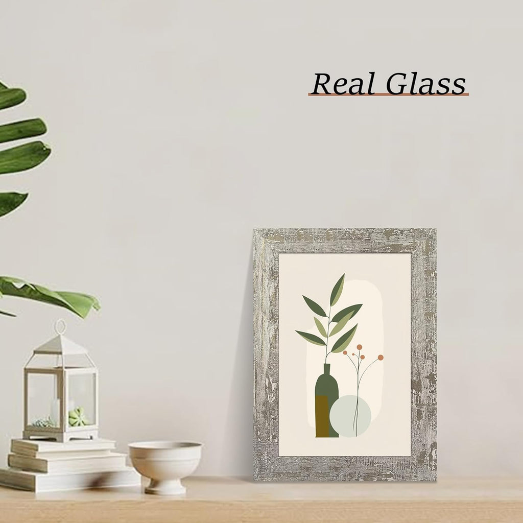 iRahmen 6x9 Picture Frame Set of 4, High Definition Glass Distressed Moss Green Frame, 6 x 9 Rustic Wood Photo Frames for Tabletop Display and Wall Mounting