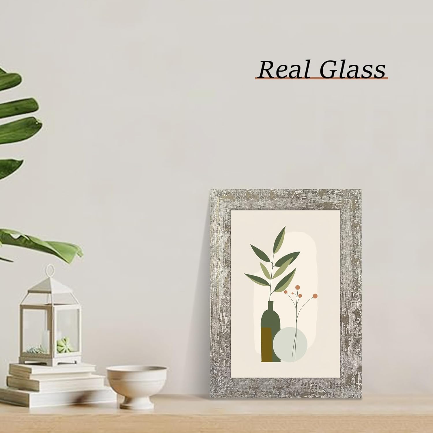 iRahmen 6x9 Picture Frame Set of 4, High Definition Glass Distressed Moss Green Frame, 6 x 9 Rustic Wood Photo Frames for Tabletop Display and Wall Mounting