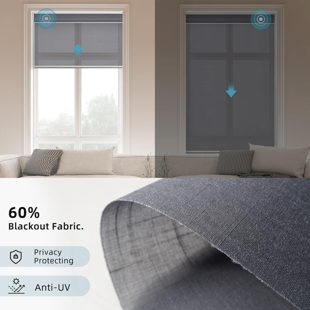 SmartWings Motorized Smart Roller Shades in Light Filtering, Electric Blinds with Remote for Windows Compatible with Alexa/Google Home/Homekit, Customized, 60% Blackout Twilight Heather Grey