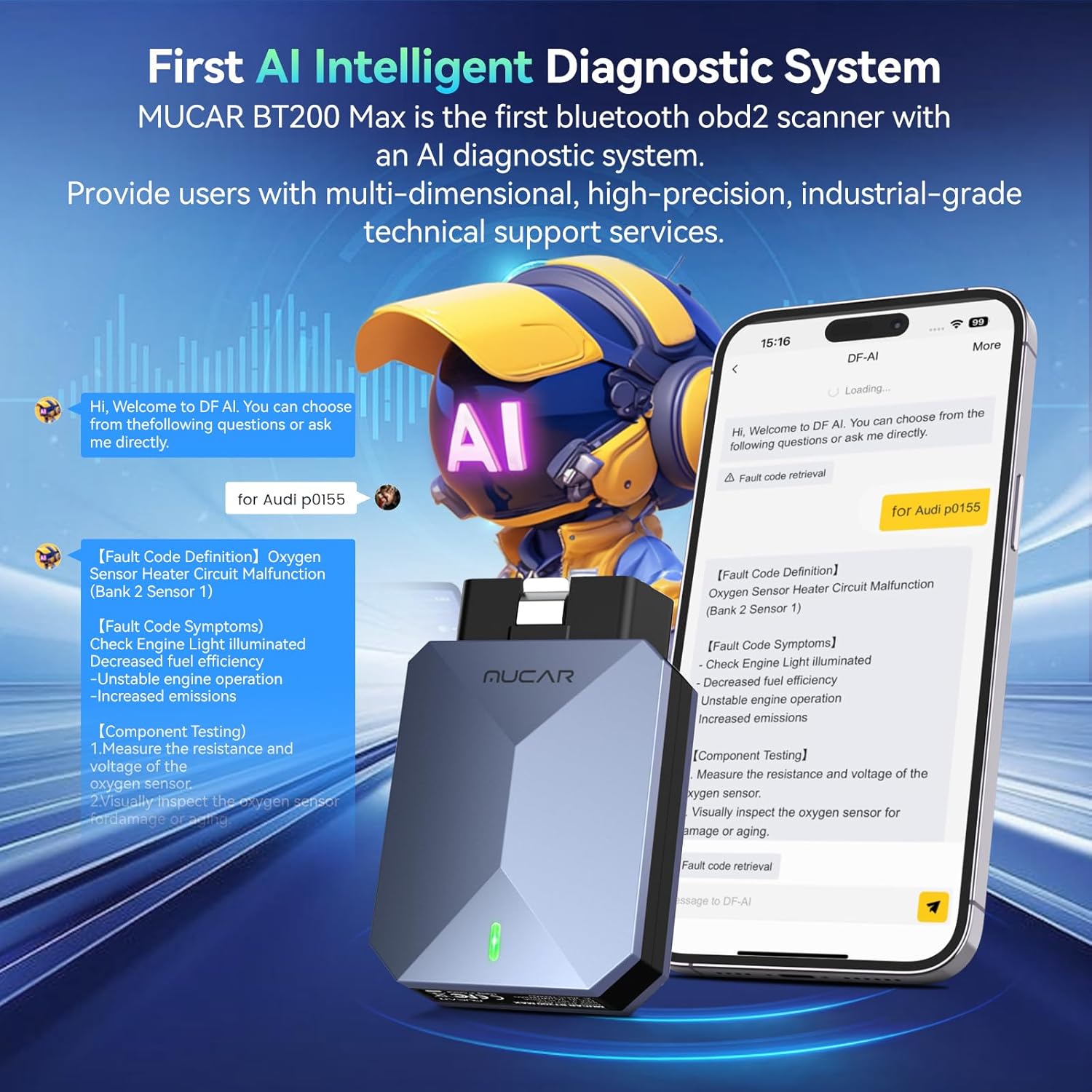 MUCAR AI-Assisted OBD2 Scanner Bluetooth Lifetime Update Sup ELM327, BT200 MAX OBD2 Diagnostic Tool All System Diagnostic Tool with 15 Resets for iOS & Android, CANFD Protocol, Autoauth for FCA SGW