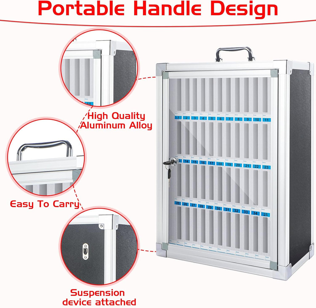 Amylove 48 Slots Cell Phone Locker Cabinet Aluminum Alloy Pocket Chart Storage Locker Box Cabinet Wall-Mounted Cell Phones Storage Box with Handle for Office Classroom Gym(Black)