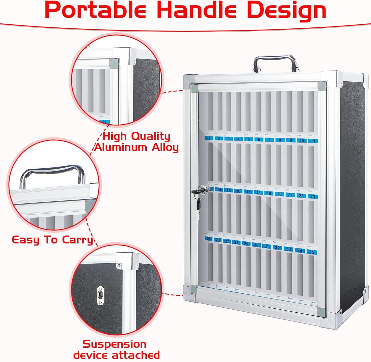 Amylove 48 Slots Cell Phone Locker Cabinet Aluminum Alloy Pocket Chart Storage Locker Box Cabinet Wall-Mounted Cell Phones Storage Box with Handle for Office Classroom Gym(Black)