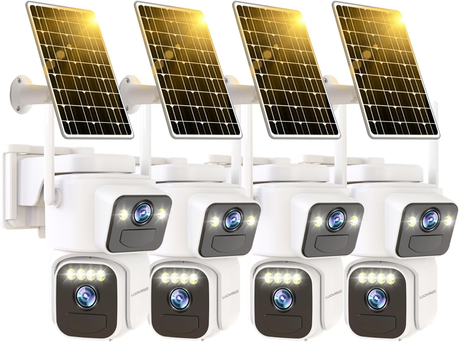 Dual Lens Outside Cameras for Home Security Cameras 4 Pack,2.4G & 5G WiFi,Solar Battery Powered Camera with AI Motion Siren,SD/Free Cloud Storage,No Monthly Fee,Color Night Vidion,Waterproof