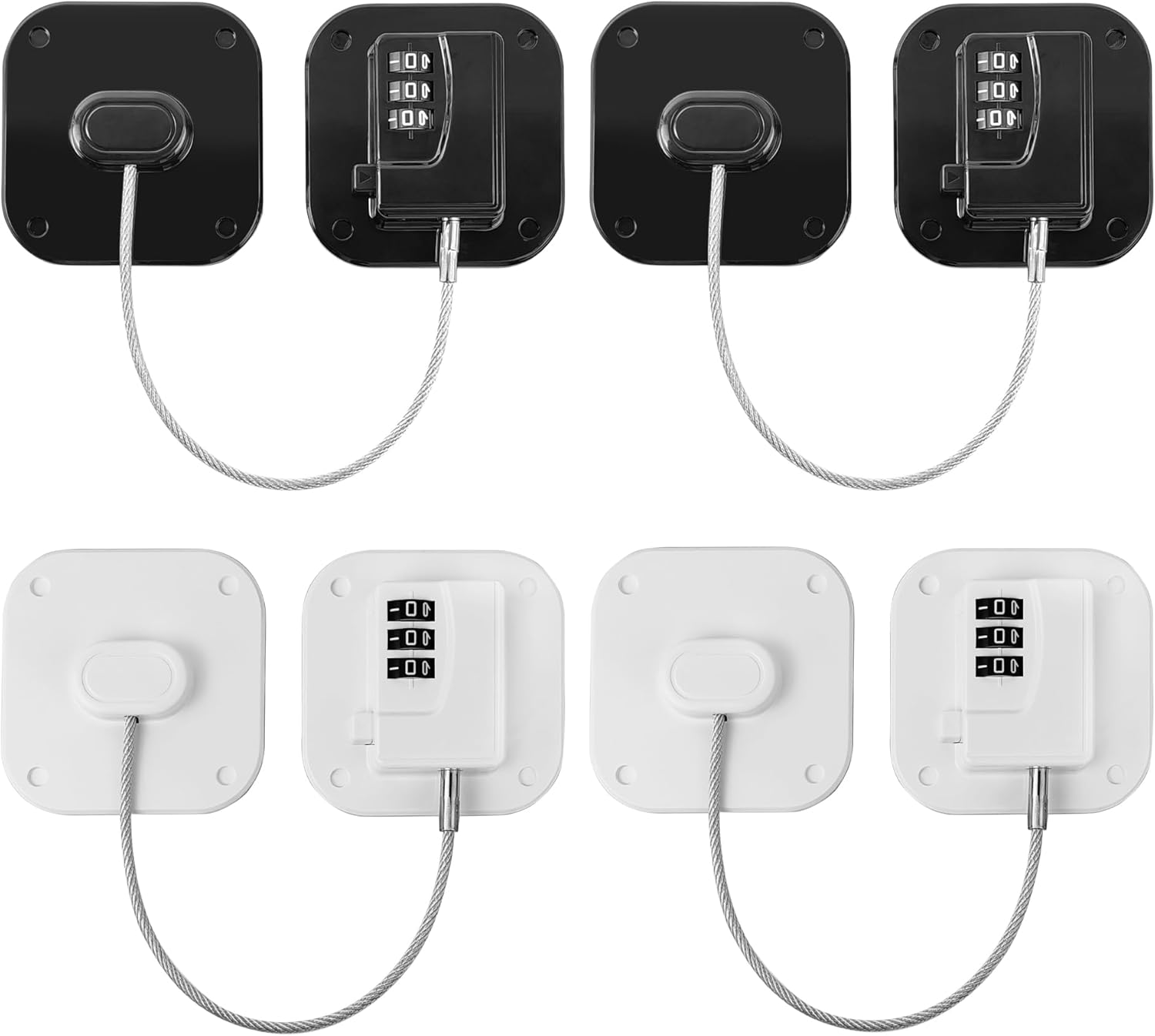 Refrigerator Lock - Heavy Duty Fridge & Freezer Safety Latch for Babies & Toddlers, Easy Install Kitchen Cabinet Lock (White & Black 4)