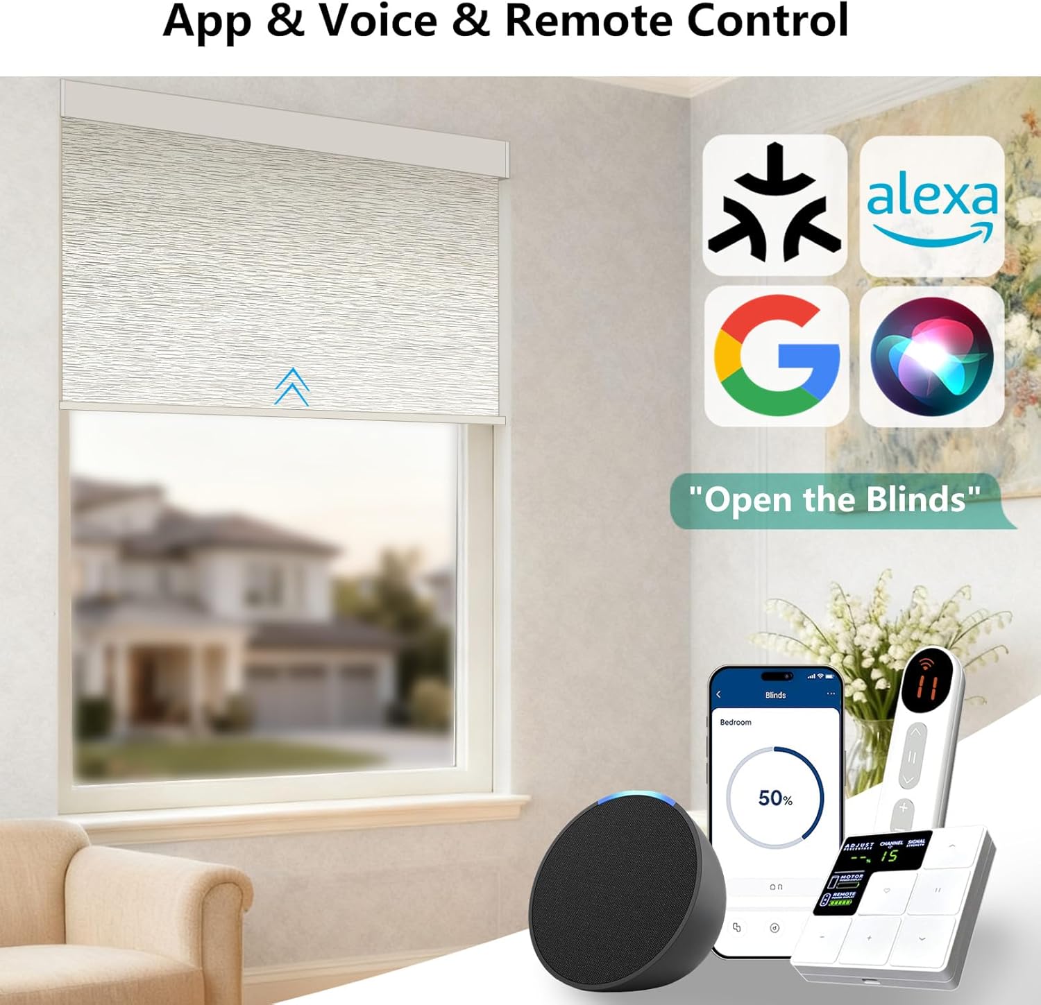 Smart Motorized Blinds – 100% Blackout Roller Shades with Remote, Alexa/Google Home/Siri Control, Matter Compatible, Wireless Rechargeable Battery, Custom Sizes for Windows & Sliding Doors
