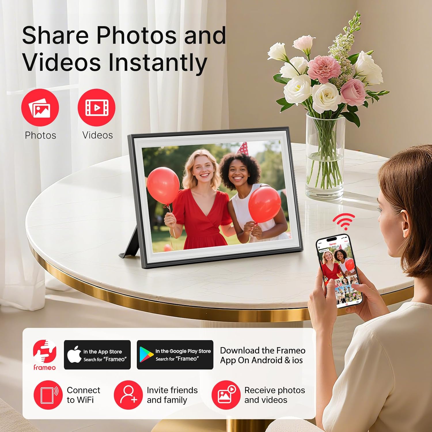Frameo 10.1" Digital Picture Frame, Smart WiFi Digital Photo Frame with 1280x800 HD IPS Touch Screen 32GB Storage Auto-Rotate Wall Mounted, Share Photos/Videos from Phone Anywhere(Black&White)