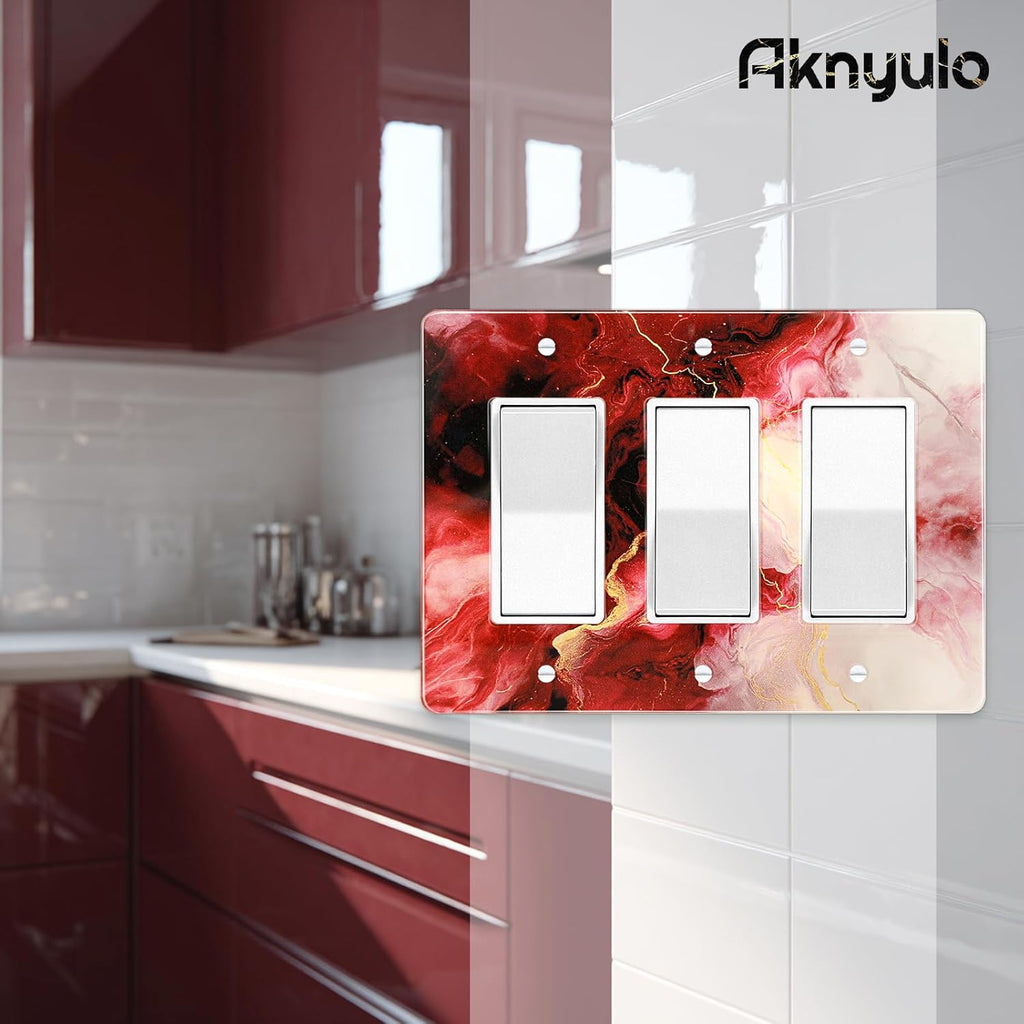 Rich Burgundy Marble Acrylic Light Switch Plate Acrylic Decorative Wall Outlet Cover Switch Plates