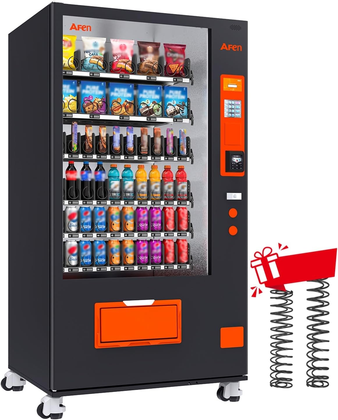 Afen Commercial Vending Machine with Card Reader, 60 Slot Refrigerated Snack & Drink Combo Vending Machine for Business Factory Supplier, Cashless Only