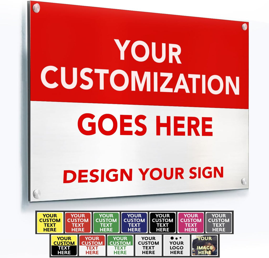 SPEEDYOOKS Custom Outdoor Metal Sign, Personalized Aluminum, Customized Safety, Business, Waterproof - White Aluminum (Red & White, 14x10 In)