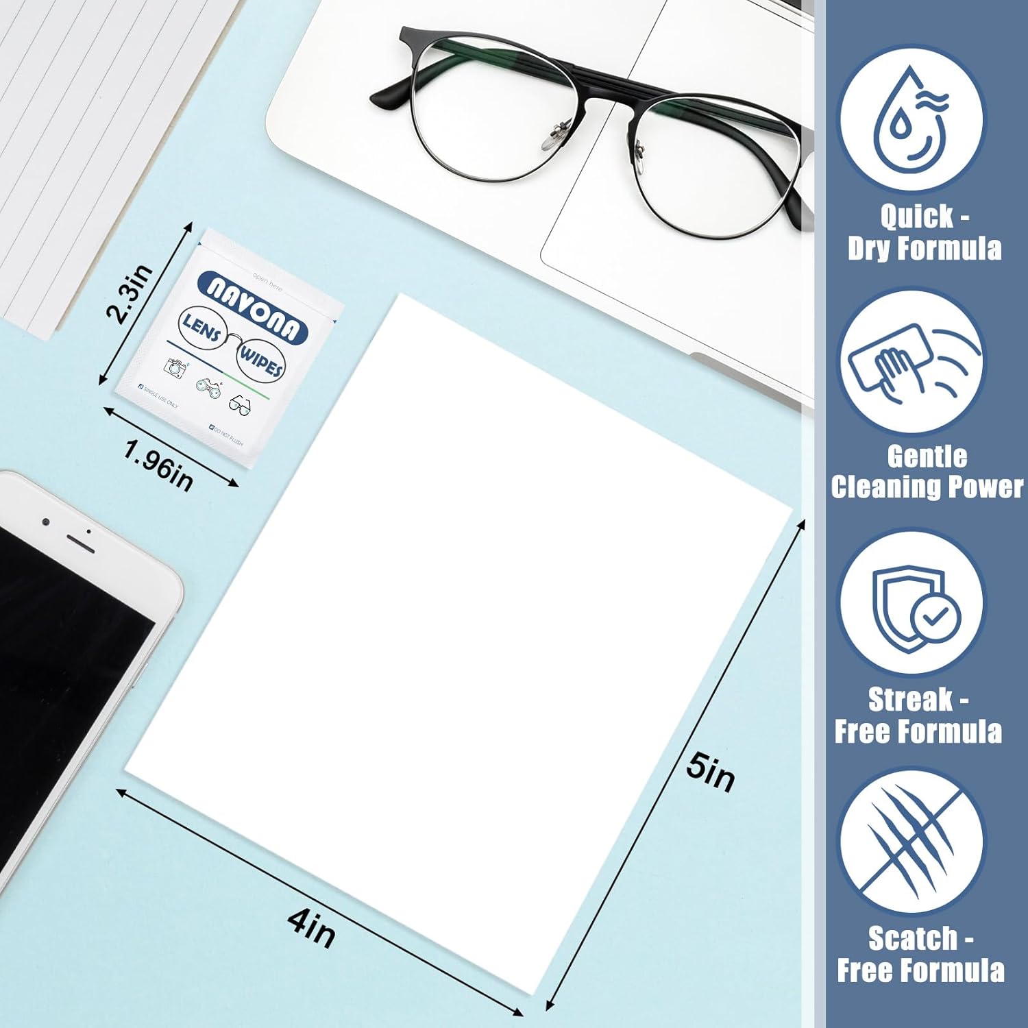1000 Count Lens Wipes for Eyeglasses – Pre-Moistened, Individually Wrapped Eyeglass Cleaning Wipes – Scratch-Free, Streak-Free Glasses Cleaner Wipes for Sunglasses & Camera Lens – Bulk Pack