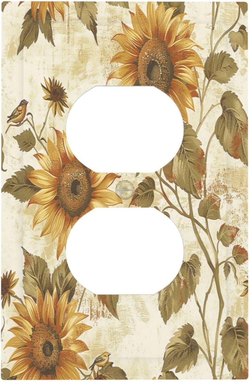 Outlet Covers Rustic Sunflower Floral Pattern 1 Gang Duplex Wall Plate Decorative Switch Plates Electrical Receptacle Faceplate Light Switch Cover for Bedroom Cabin Decor