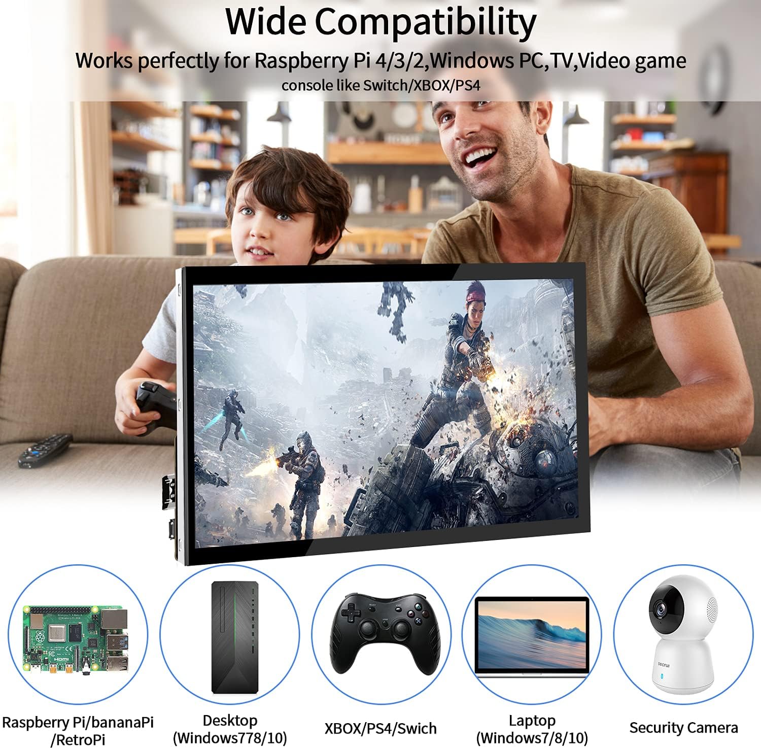 HMTECH Raspberry Pi Screen 10.1 Inch Touchscreen Monitor 1024x600 Portable HDMI Monitor 16:9 IPS Screen Display for Raspberry Pi 5/4/3/2/Zero/B/B+ Win11/10/8/7, Free-Driver