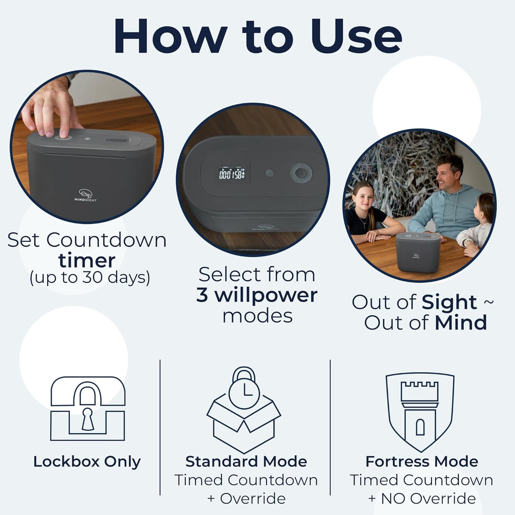 Mindsight Timed Lock Box Plus | Fits Small Tablets (iPad Mini), Phones (10+) & More | Great for Schools & Families | Helps Reduce Screen Time & Build Better Habits | Out of Sight ~ Out of Mind