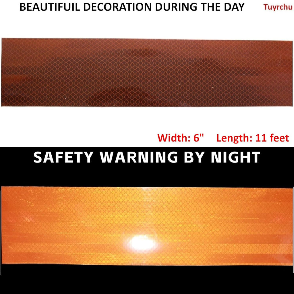 Non Fading Brown Reflective Tape Outdoor Waterproof 6 inch Wide, High Visibility Warning Safety Industrial Marking Tape (11 feet)