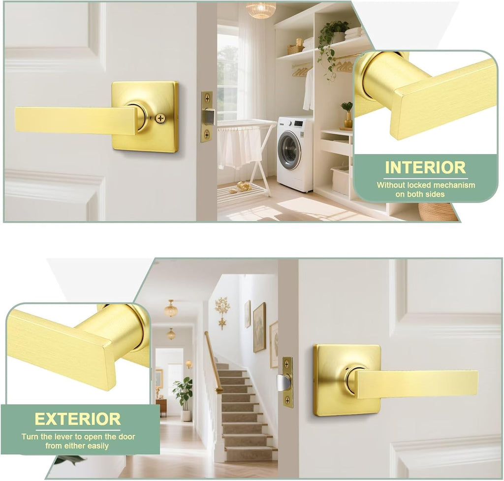 GOBEKOR 5 Pack Gold Door Handles Interior,Heavy Duty Passage Door Handles Interior Door Levers for Hallway and Closet, Modern Sleek Round Door Locks