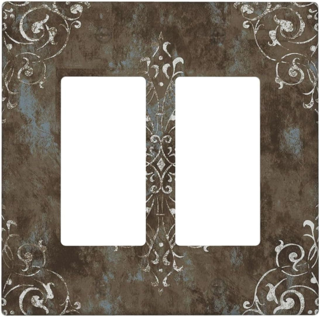 Decorative Outlet Covers Brown Vintage Abstract Floral 2 Gang Wall Plate Double Rocker Two Switch Wall Cover Plate Jumbo Dual GFCI Faceplate for Country Bedroom Home Decor