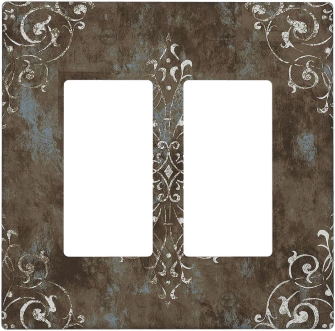 Decorative Outlet Covers Brown Vintage Abstract Floral 2 Gang Wall Plate Double Rocker Two Switch Wall Cover Plate Jumbo Dual GFCI Faceplate for Country Bedroom Home Decor