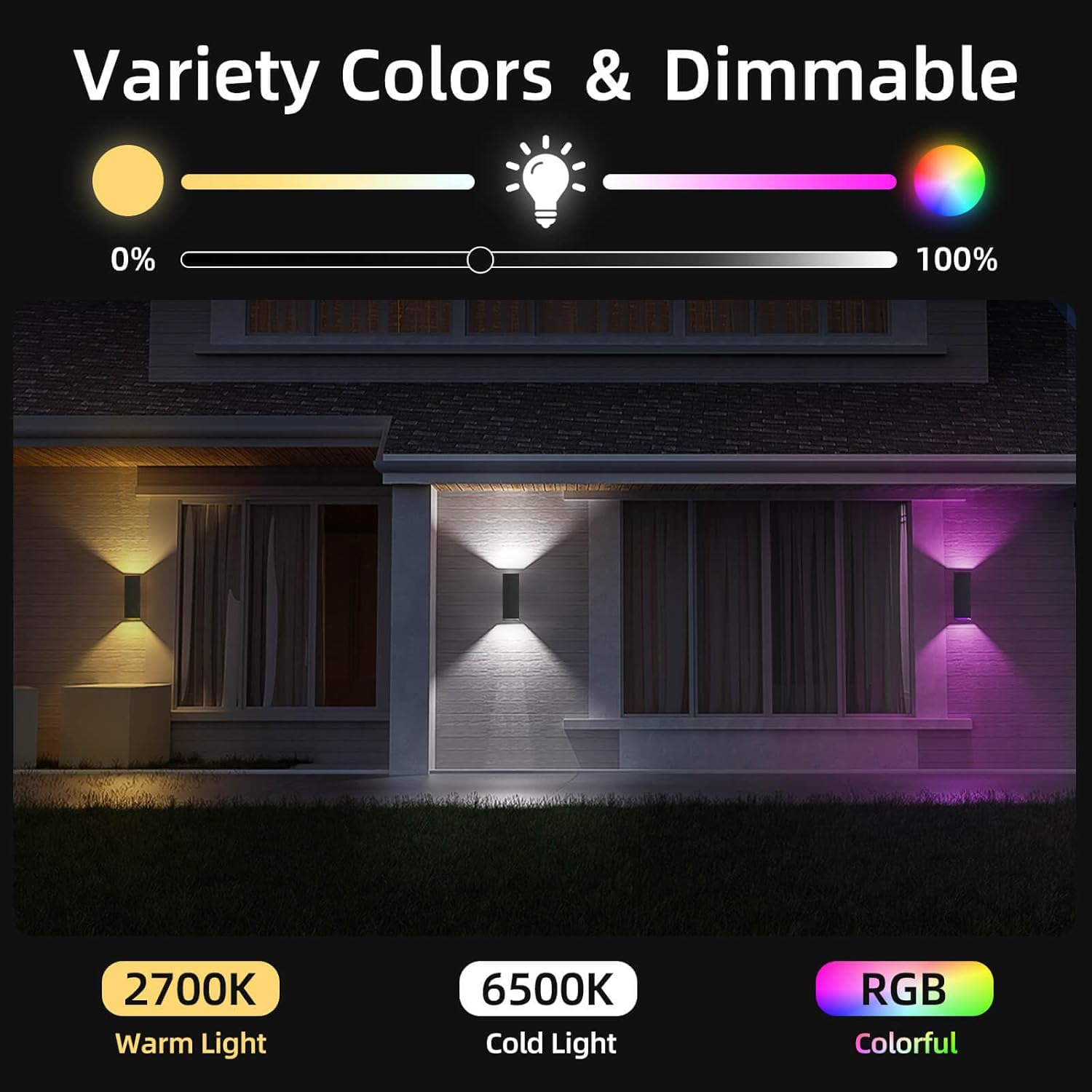SHIMR Smart Outdoor Lights, RGBCW Color Changing Outdoor Lights, Modern Exterior Lighting Fixture Aluminum with Remote Control, Black Up and Down Lighting for House Compatible with Alexa [ETL Listed]