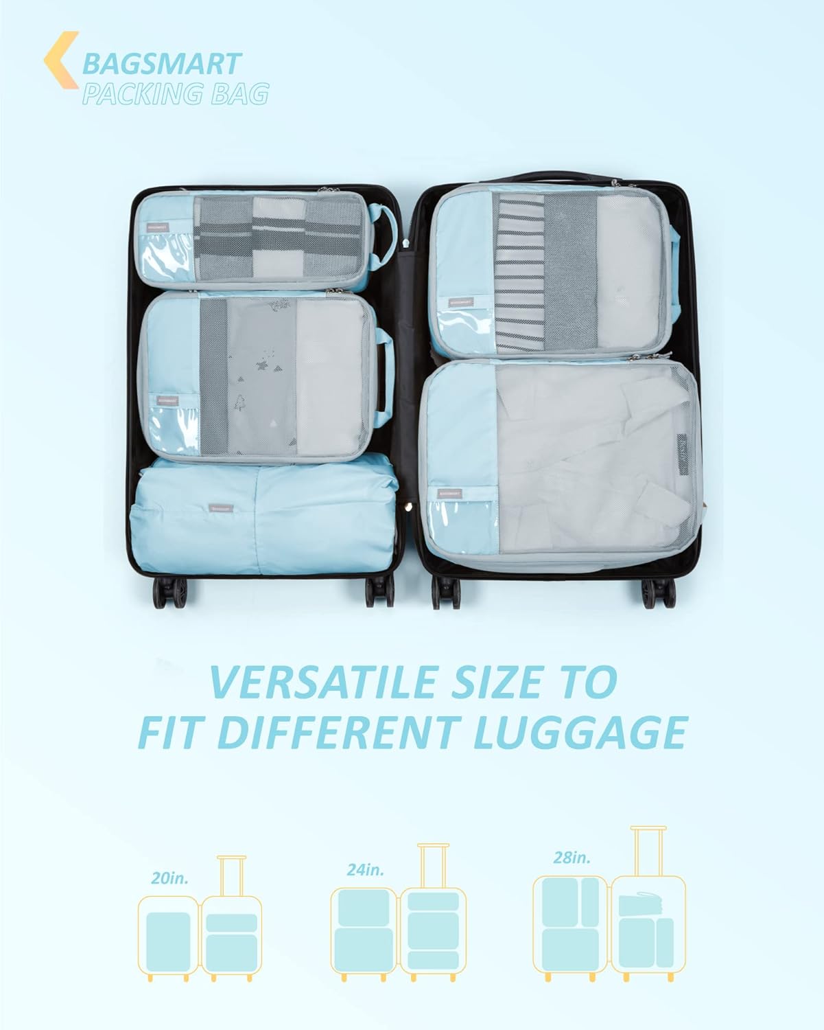 BAGSMART 6 Set /4 Set/2 Set Compression Packing Cubes for Travel, Lightweight Luggage Organizer Bags, Durable Space Saver Bags Travel Essentials