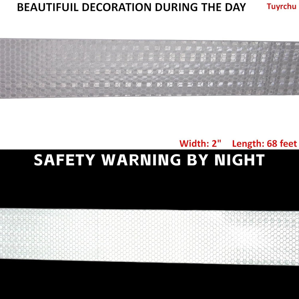 White Reflective Tape Outdoor Waterproof 2 inch, High Visibility Warning Industrial Marking Tape, Safety Stickers (68 feet)