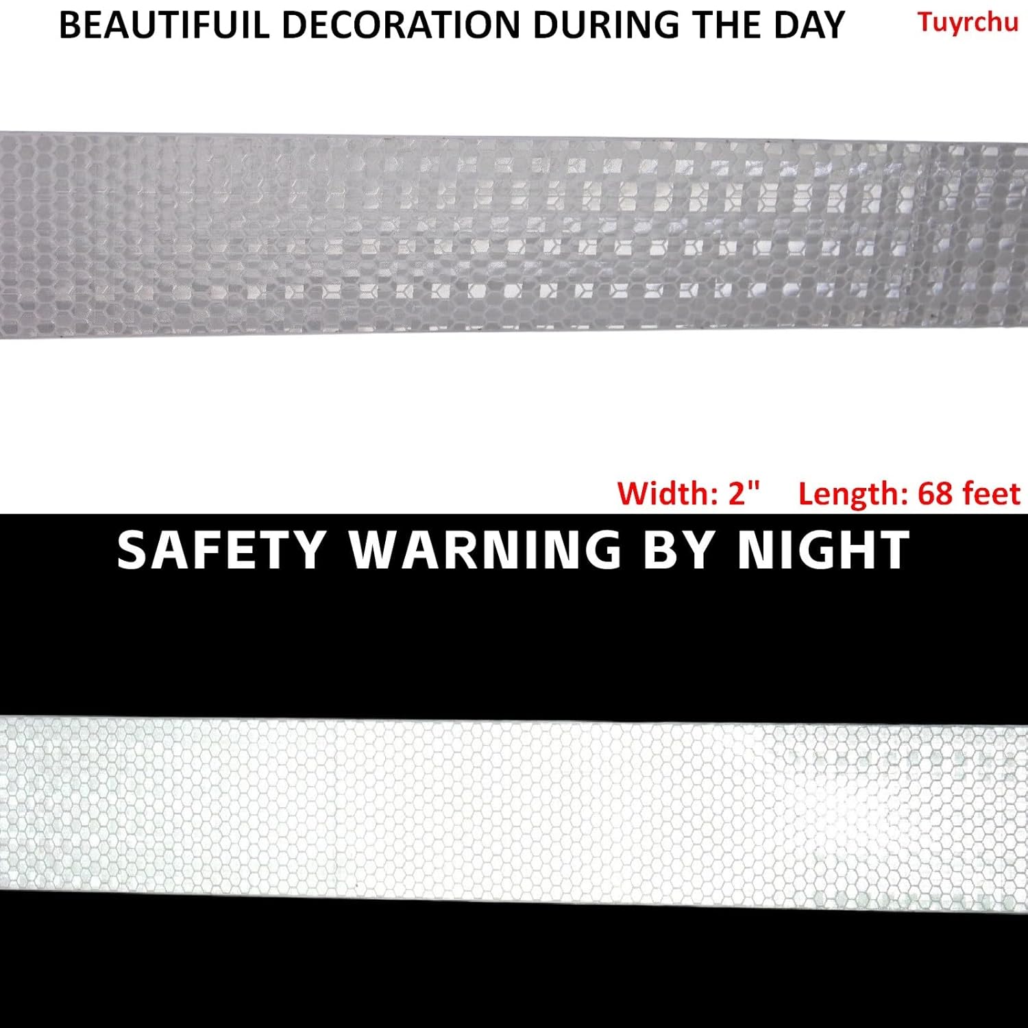White Reflective Tape Outdoor Waterproof 2 inch, High Visibility Warning Industrial Marking Tape, Safety Stickers (68 feet)
