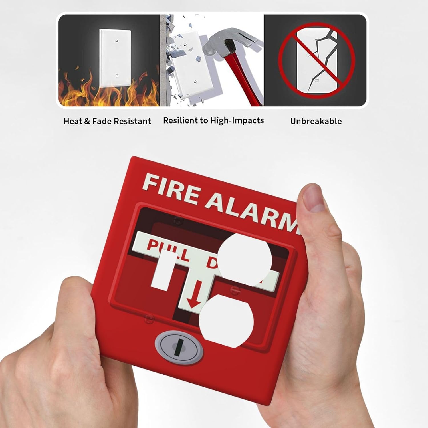 Decorative Outlet Covers Artistic Red Fire Alarm Motifs 2 Gang Wall Plate Cover Single Toggle Duplex Combo Two Switch Light Switch Cover Plate Jumbo Dual GFCI Faceplate for Home Decor