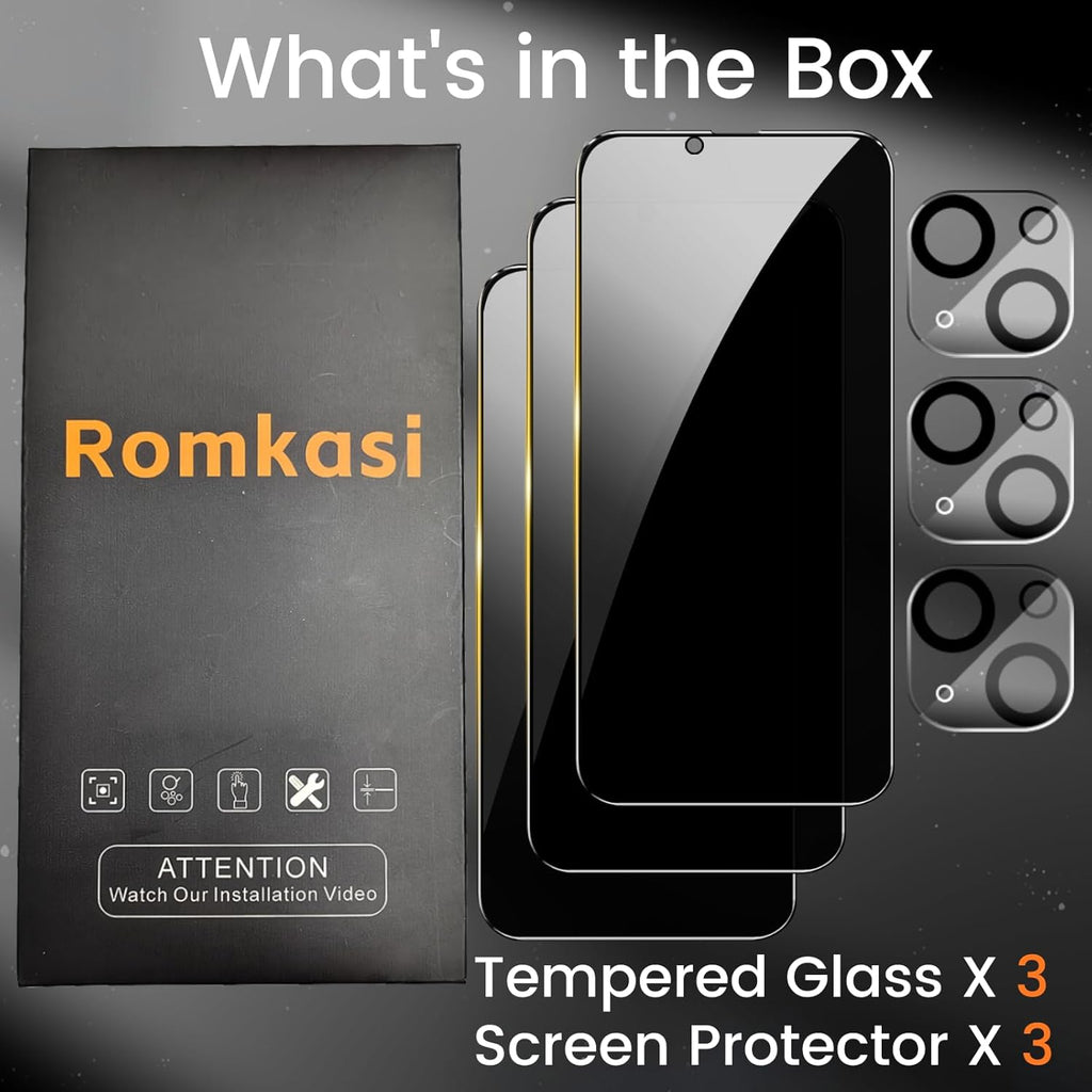 3 Pack Privacy Screen Protector for iPhone 14 Pro 6.1 Inch with 3 Pack Camera Lens Protector, Anti Spy Tempered Glass Film, Anti-Scratch, Touch Sensitive, Case Friendly