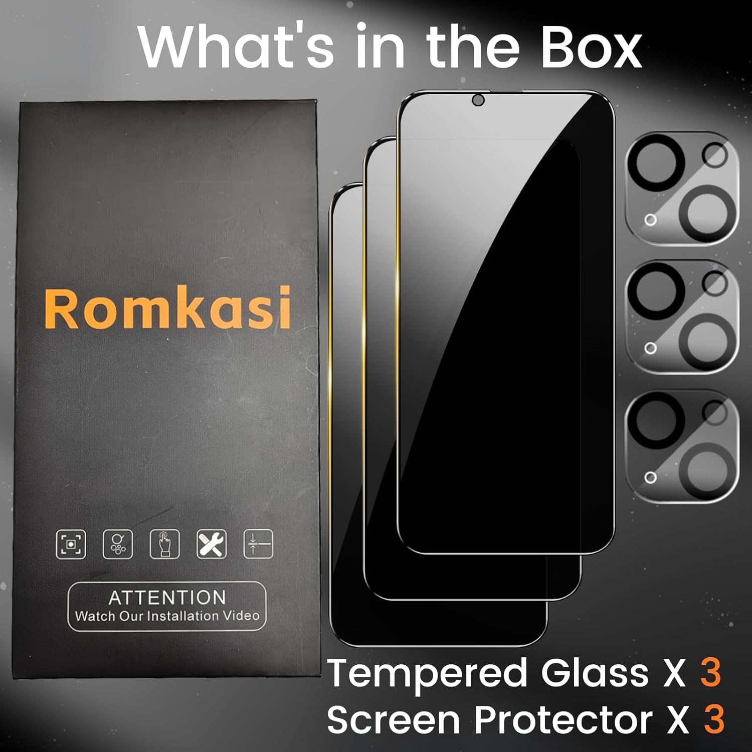 3 Pack Privacy Screen Protector for iPhone 14 Pro 6.1 Inch with 3 Pack Camera Lens Protector, Anti Spy Tempered Glass Film, Anti-Scratch, Touch Sensitive, Case Friendly